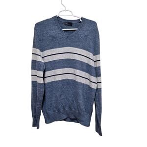 GAP Blue Gray Striped V Neck Sweater Mens XL Cotton Blend